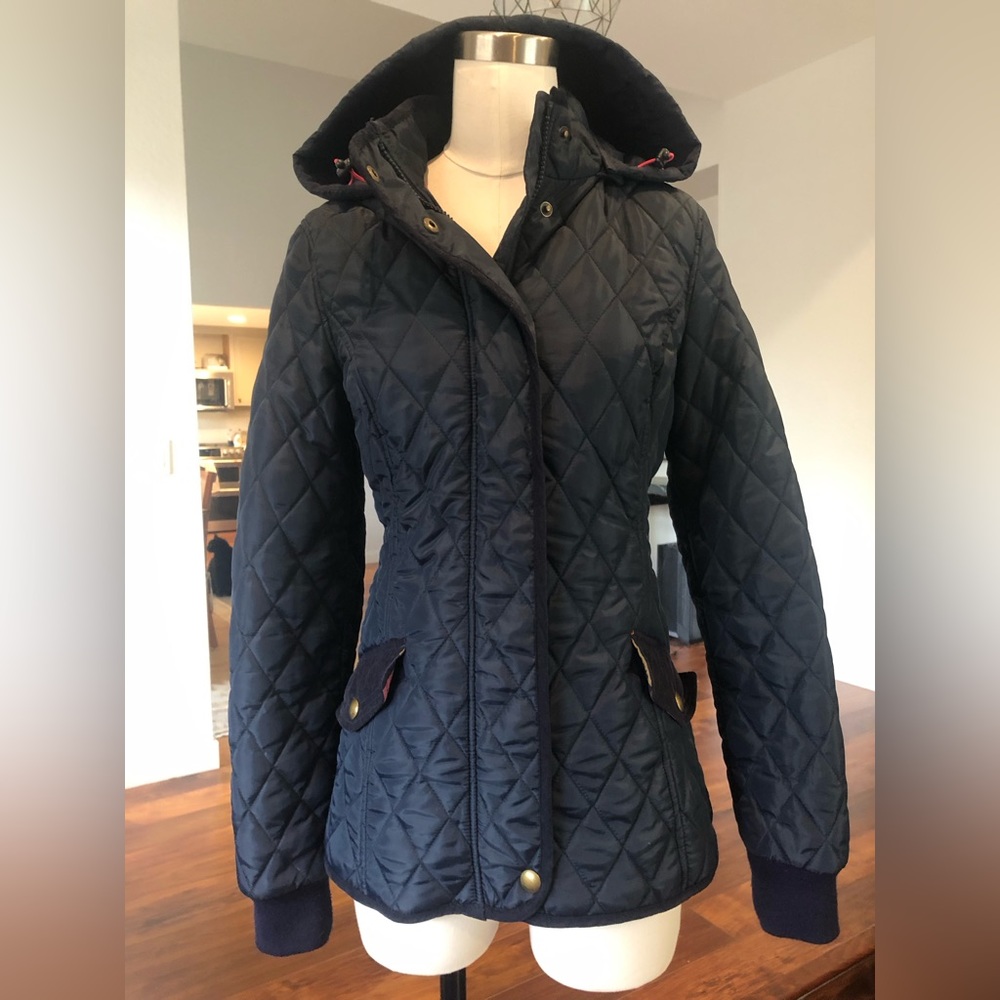 Joules Navy Blue Quilted Riding Jacket with Hood